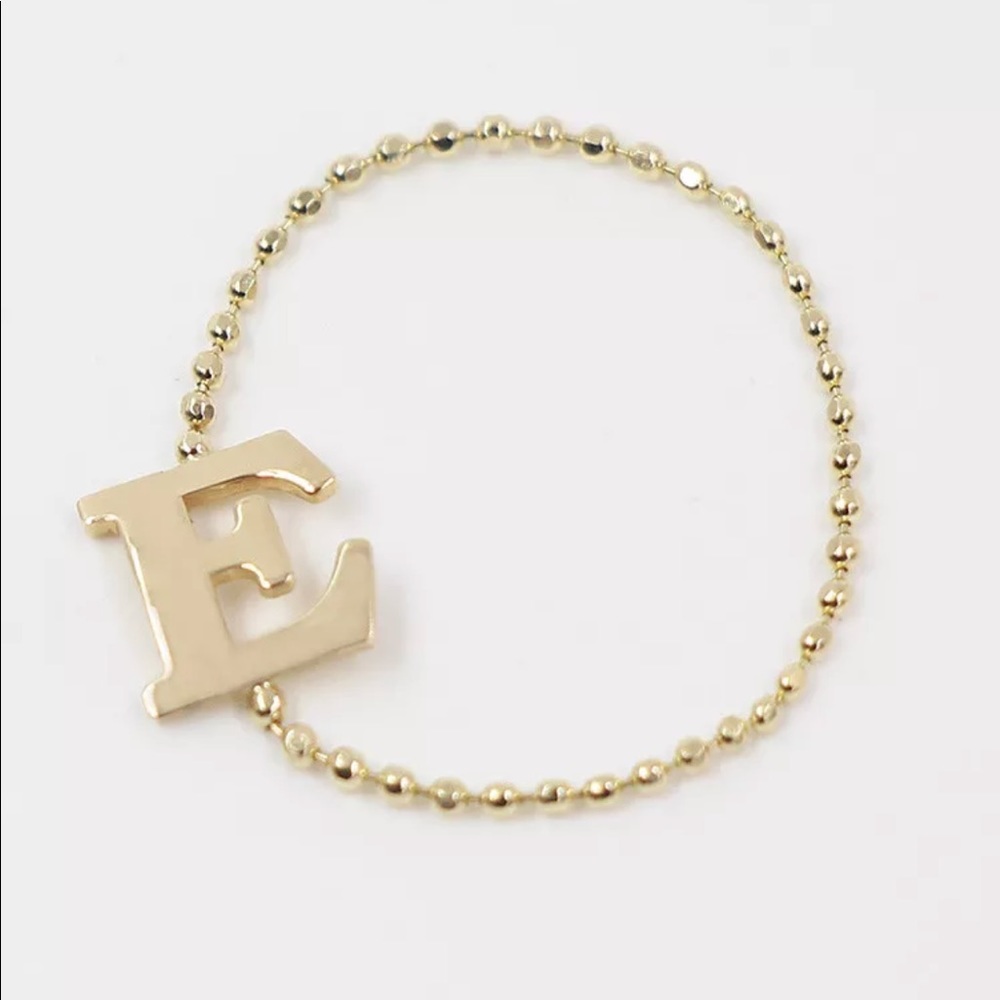 14K Solid Gold Ball Chain Initial Ring - Picture 3 of 4